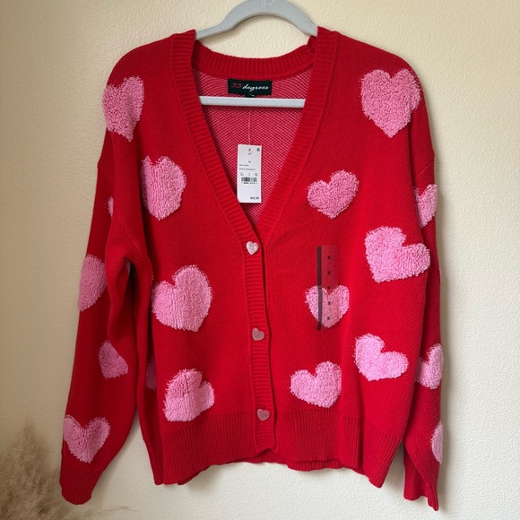 Cotton blend heart embroidered cardigan - Picture 1 of 5